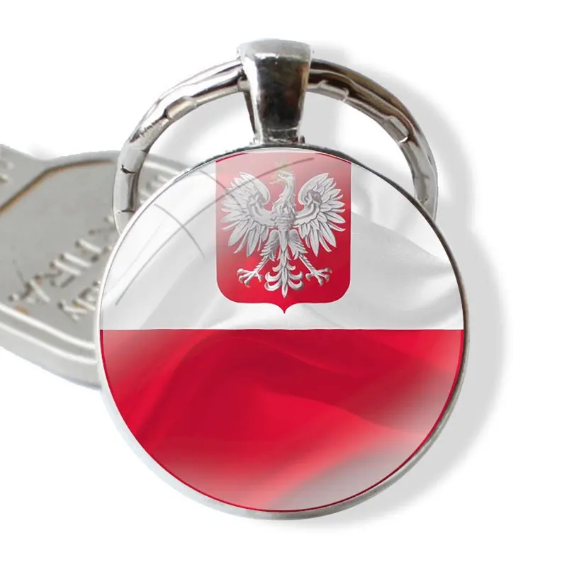 Poland flag football Keychain Handmade Glass Cabochon Key Ring Holder Pendant Key Chains