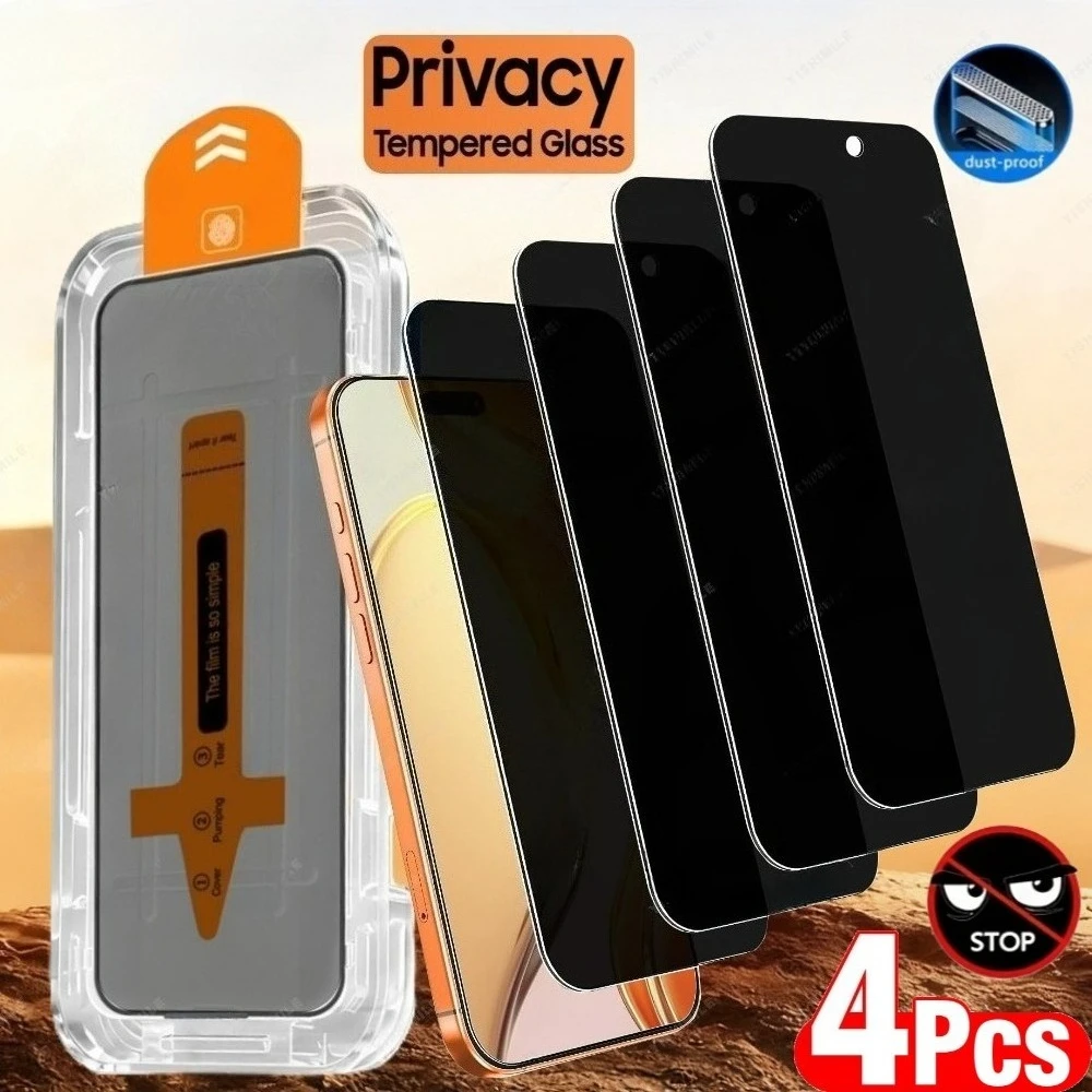 

Комплект из 4 защитных стекол с полным покрытием экрана для iPhone 17, 16, 15, 14 Pro Max, Air, 13, 12, 11 Pro, Mini, 16, 15 Plus, с установкой в один клик