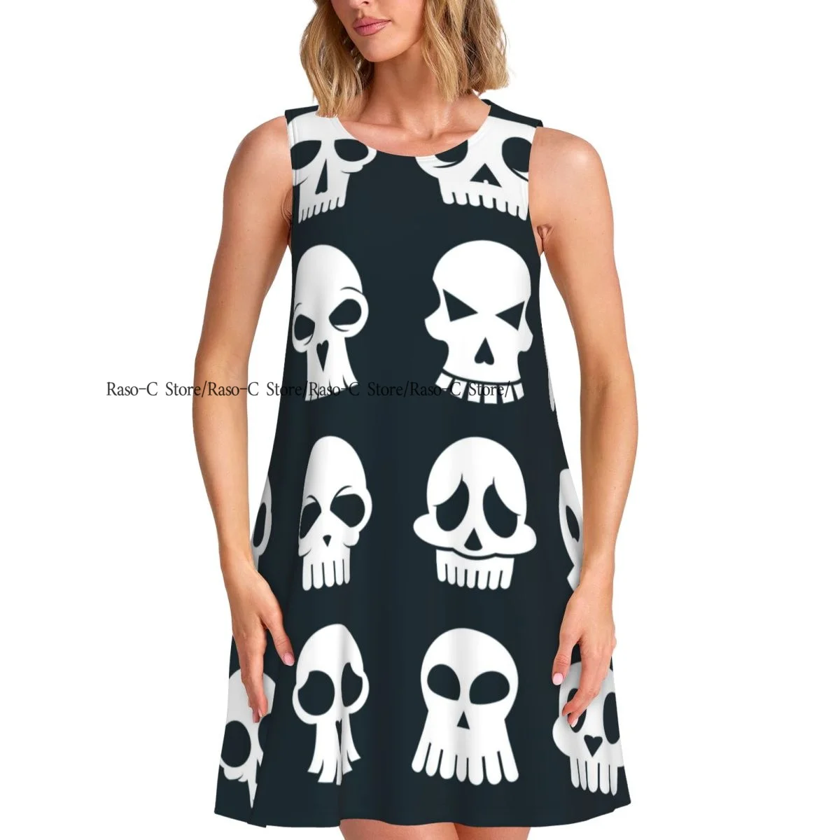 女性のドレス夏カジュアル T シャツドレスビーチカバーアップ面白いホワイトスカルタンクドレス
