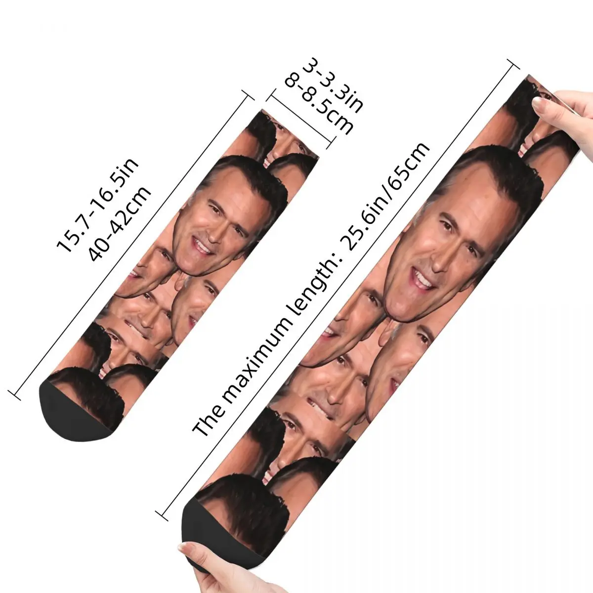 Vintage Bruce Campbell Men's Socks Horror Movies Unisex Hip Hop Pattern Printed Crazy Crew Sock Gift