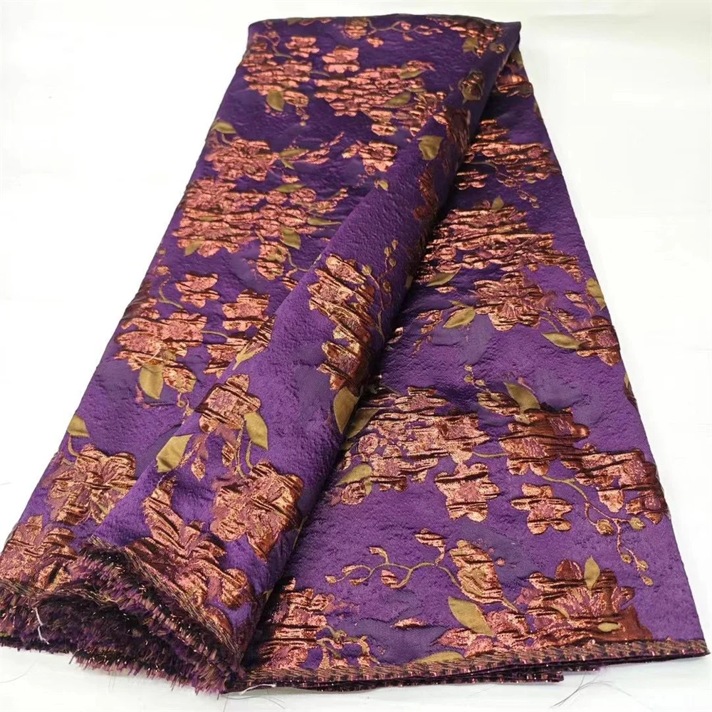 Pink African Jacquard Brocade Luxury Fabric Latest Floral Damask Dress Material Nigerian Gilding Lace Brocard Tissu 5 Yard DJB85