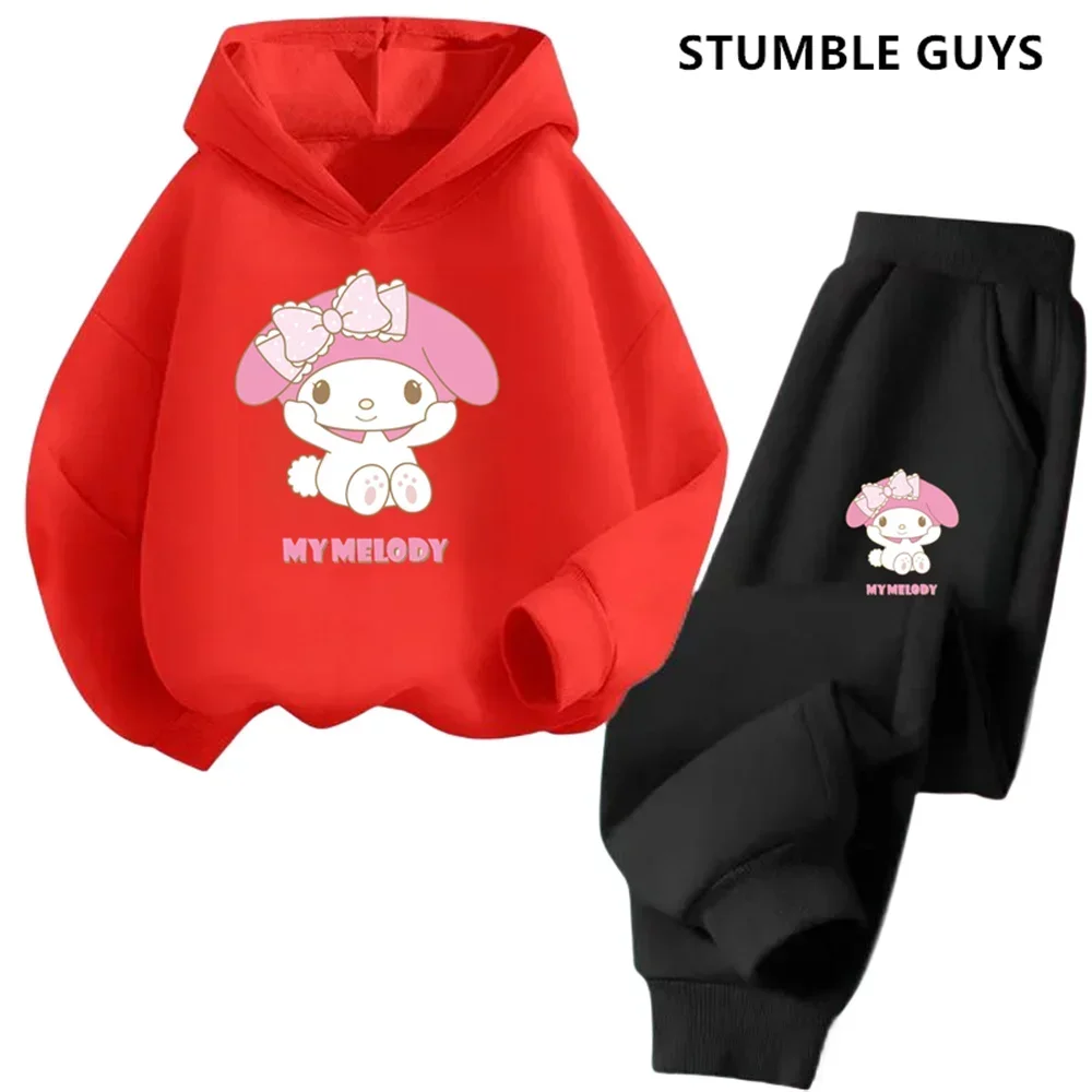 Top per bambini primavera autunno Cartoon stampato Graffiti Cute Wind Sanrio felpa con cappuccio Set My Melody abbigliamento per bambini felpa per