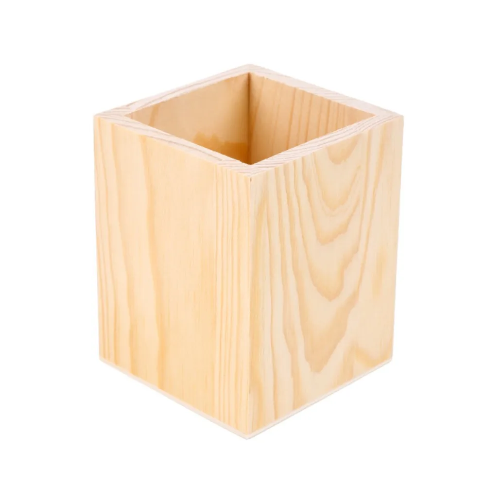 Multi-functional Wooden Pen Holder DIY Painting Round/Hexagonal/Square Pen Container Desktop Organizer Gift