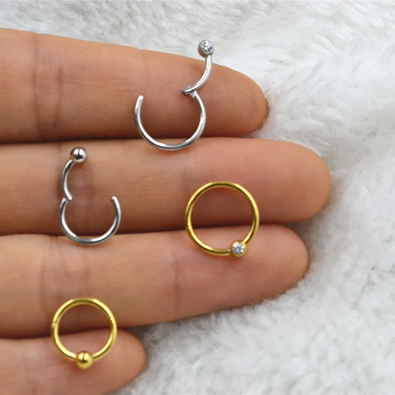 20pcs/lot Surgical Steel Ball Gems Hinged Segment Ring Nose Clicker Ear Helix Cartilage Nose Hoop Septum Rings 16GX8/10MM Hot