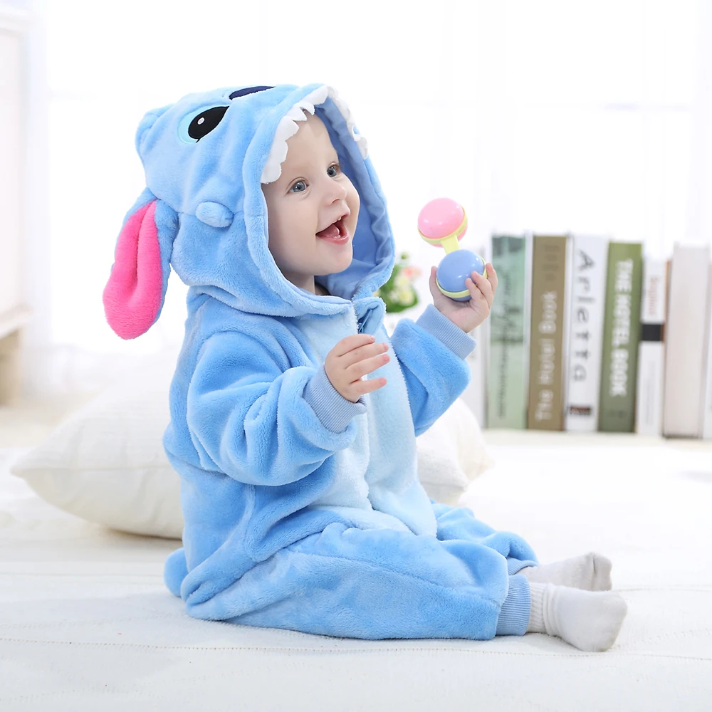 طفل غرزة Kigurumi السروال القصير الشتاء الطفل الحيوان تأثيري ازياء الوليد مقنعين قطعة واحدة Playsuit الاطفال الفانيلا بذلة 0-4T