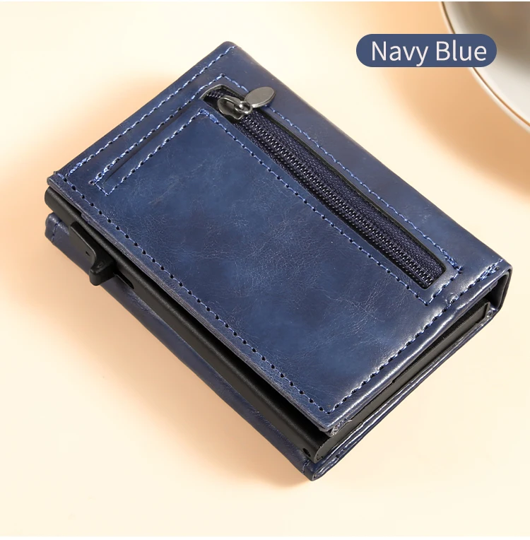 Herren Damen Dreifach-Geldbörse aus PU-Leder mit AirTag-Halterung, Pop-Up-Kartenetui, magnetisch, minimalistisch, retro, schlank, Kreditkartenetui – Detail 4
