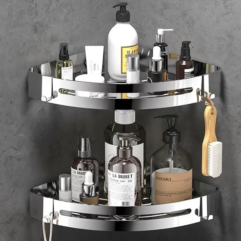 Stainless Steel Shower Shelf No Dril with Stickers Wall Mounted Adhesive Shower Caddy with 4 Hooks Bathroom Shelf Organizers