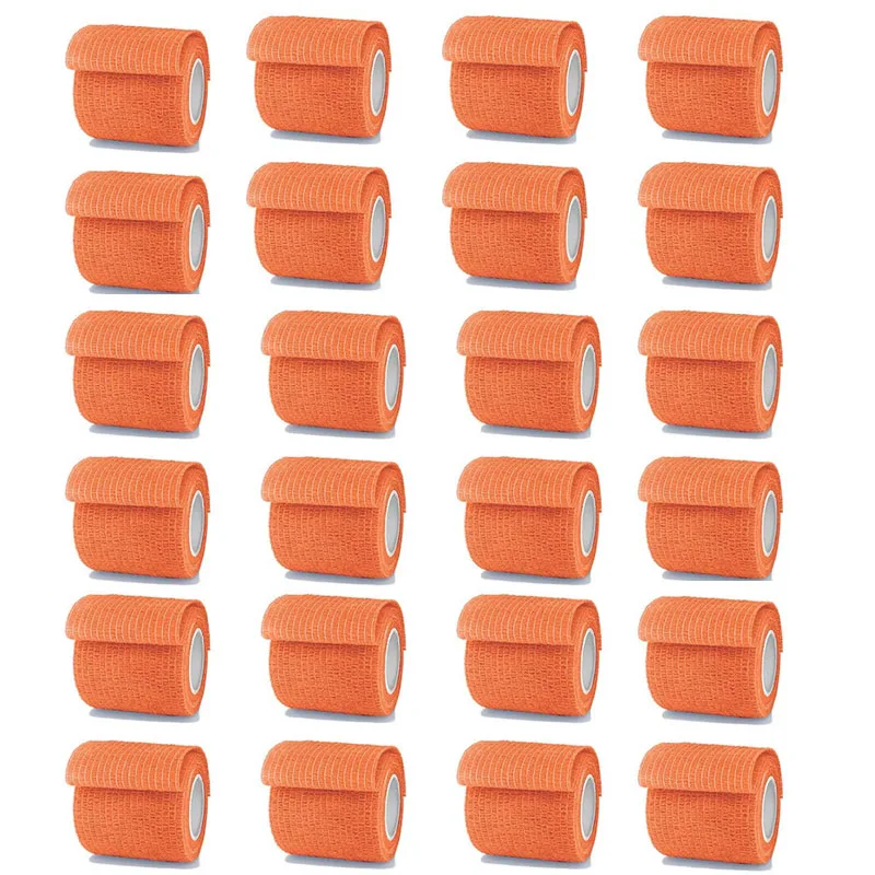 6/12/24Pcs 4.8m orange First Aid Self Adhesive Cohesive Elasticity Bandages Sports Tape for Wrist Ankle Sprains & Swelling