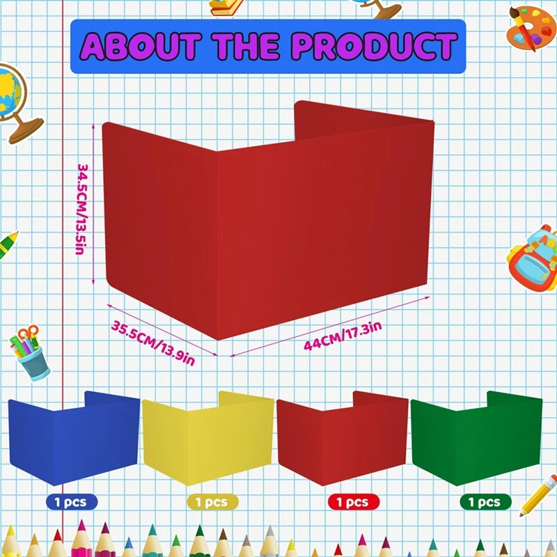 

4 Pack Colorful Privacy Floders for Student Desks - Plastic ErasableJAS