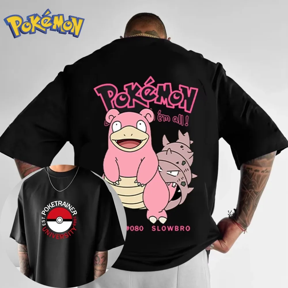 

Pokémon Slowbro Anime Front and Rear Printed Harajuku T-shirt Summer New Men's and Women's Y2K Loose Casual Short-sleeved Top