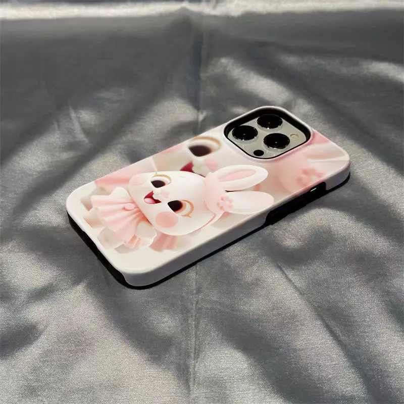 2 In 1 Phone Case for iPhone  15 14 11 13 12 11 Pro Max Plus  Hard PC Cover Funda Silicone Inner Layer CoquePink Rabbit