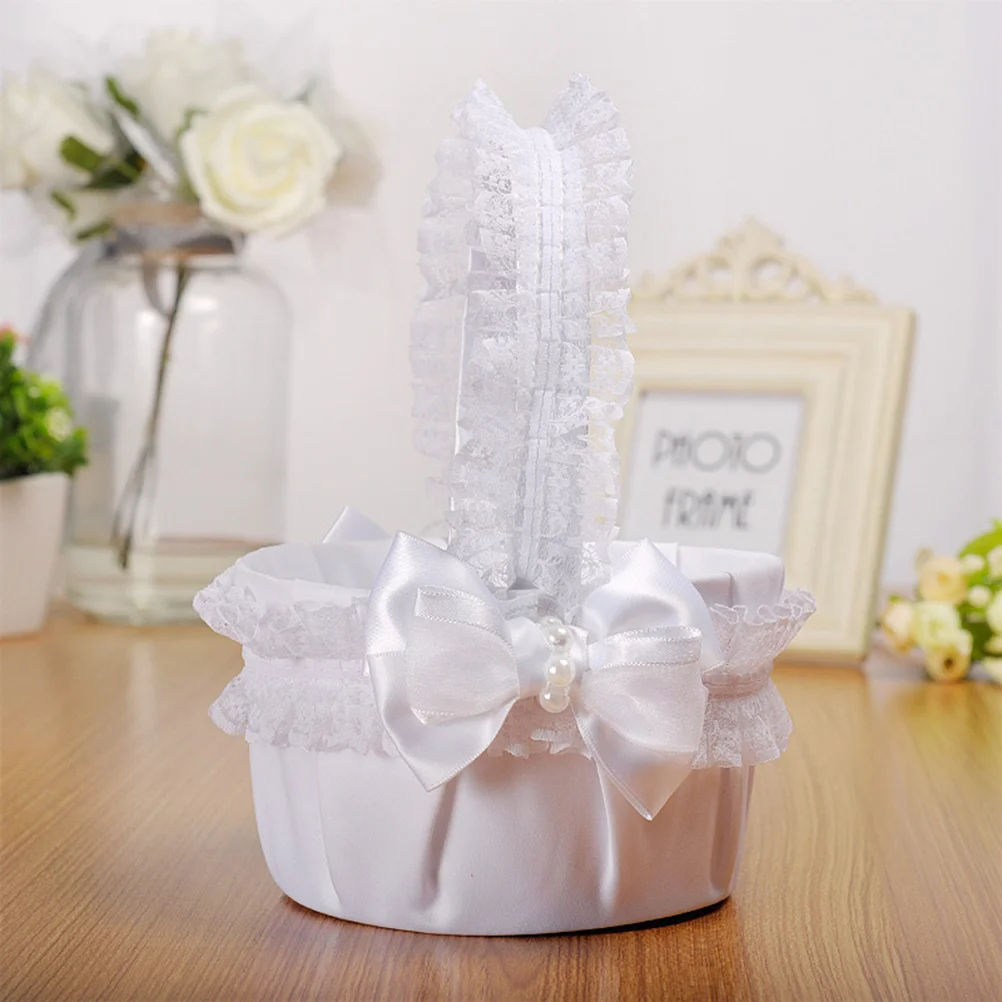 

Wedding Flower Girl Basket Lace Bowknot Romantic Bridal Basket Ceremony Party Decoration for Wedding Girls Flower Girl Baskets