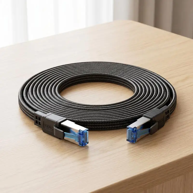 High Speed CAT8 RJ45 LAN Cable, 40Gbps 2000MHz. Flat & Round gaming patch cord for router, smart TV and server daily network use