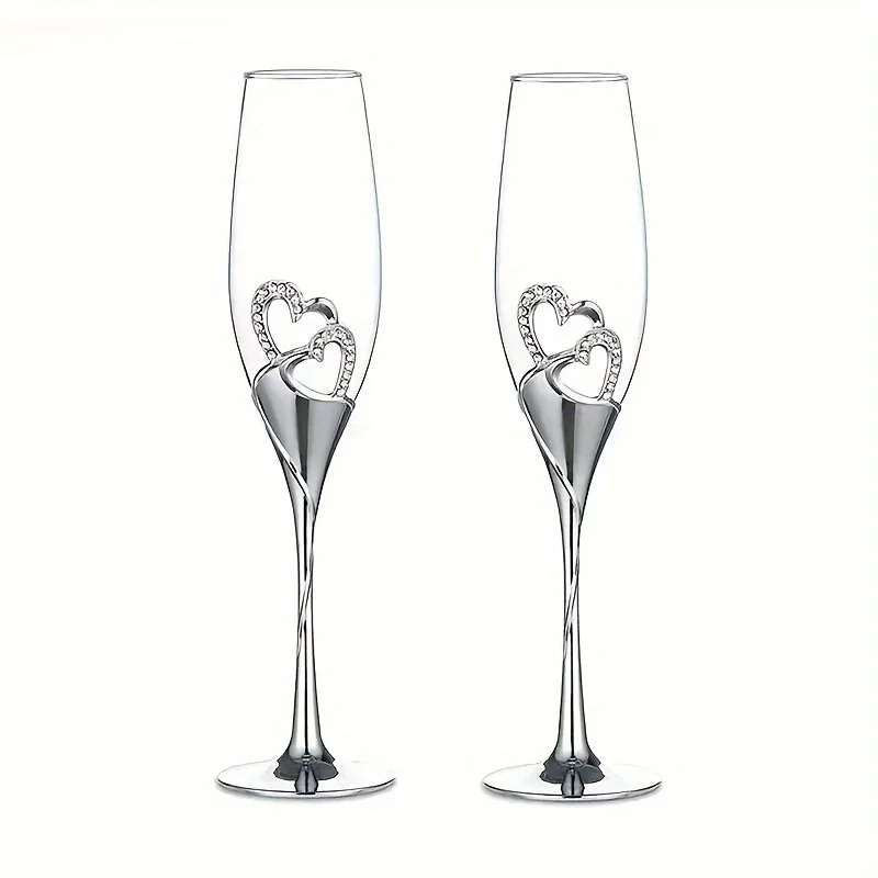 2pcs Exquisite Heart-Inspired 200ml Silver Golden Rosegold Toasting Champagne Glasses Flutes Luxurious Wedding Wine Cups Goblets