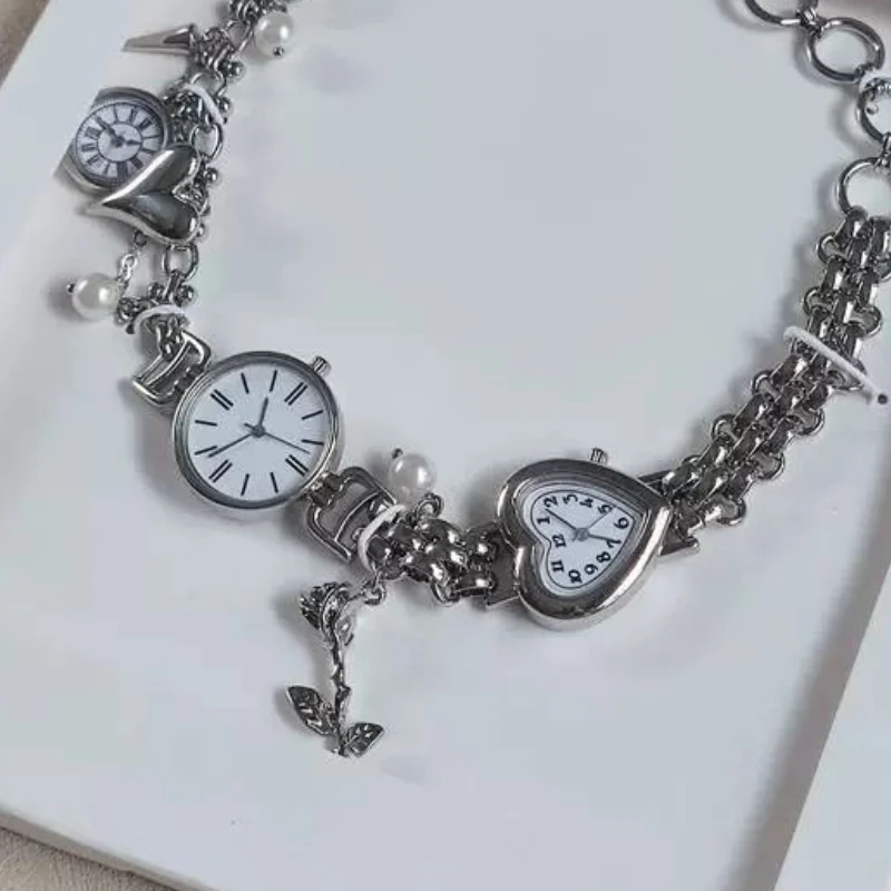 Designer Jewelry Hanging Chain Heart-Shaped Charm Bracelet Y2K Woman Emo Retro Accessories Punk Trend Cool Original Watch Gift