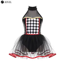 Girls Clown Costume Halloween Evil Jester Twisted Circus Fancy Dress Kids Theme Party Dance Performance Tutu Dress Leotard
