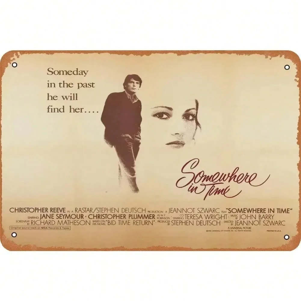1 Stück exklusives Metallschild „ Somewhere In Time“ – Vintage-Filmplakat aus Aluminium, ideal für nostalgische Raumdekoration