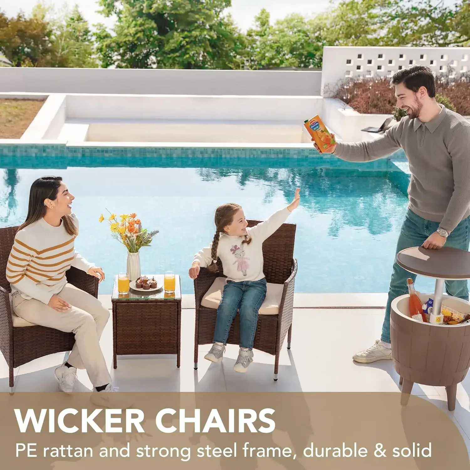 

Patio Porch Furniture Sets 3 Pieces PE Rattan Wicker Chairs with Table Outdoor Garden Furniture Sets (Brown/Beige)