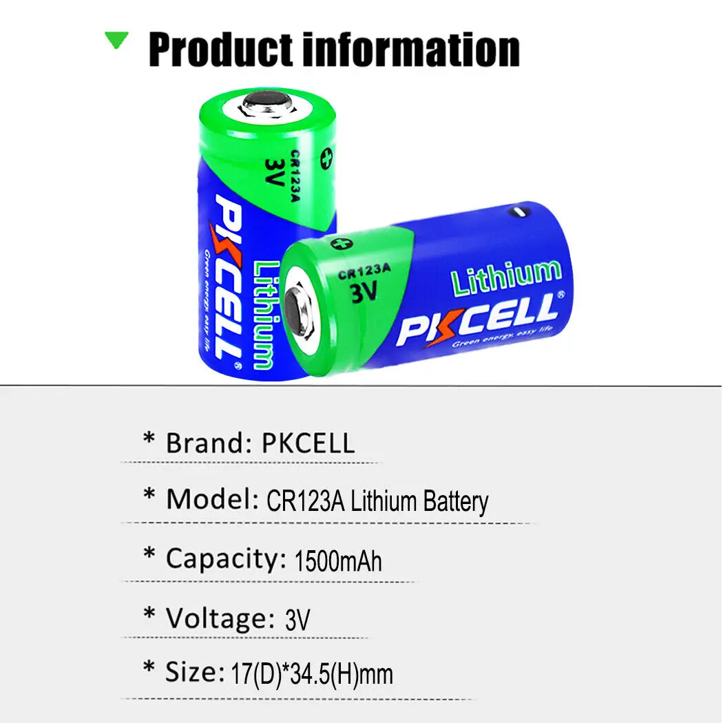 PKCELL 12PACKS CR123A 3 В фото литиевая батарея 3 В CR17345 CR123 123A 12 неперезаряжаемые литиевые батареи для фонарика