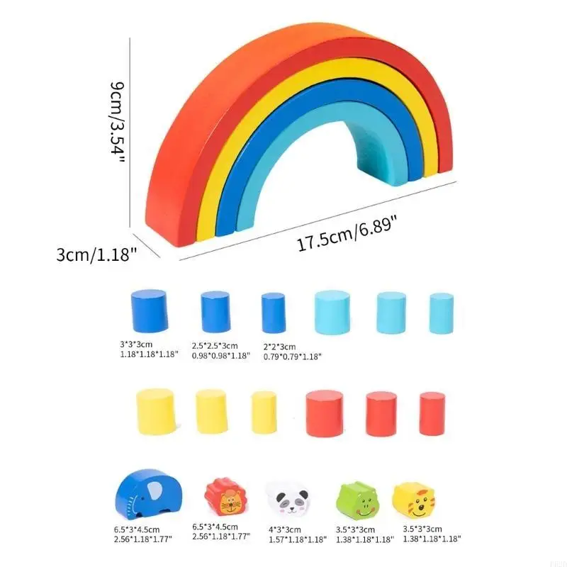 F62d Game Contreming Game Rainbows Wooden Clocks الأشكال الحيوانية لتوازن الأطفال