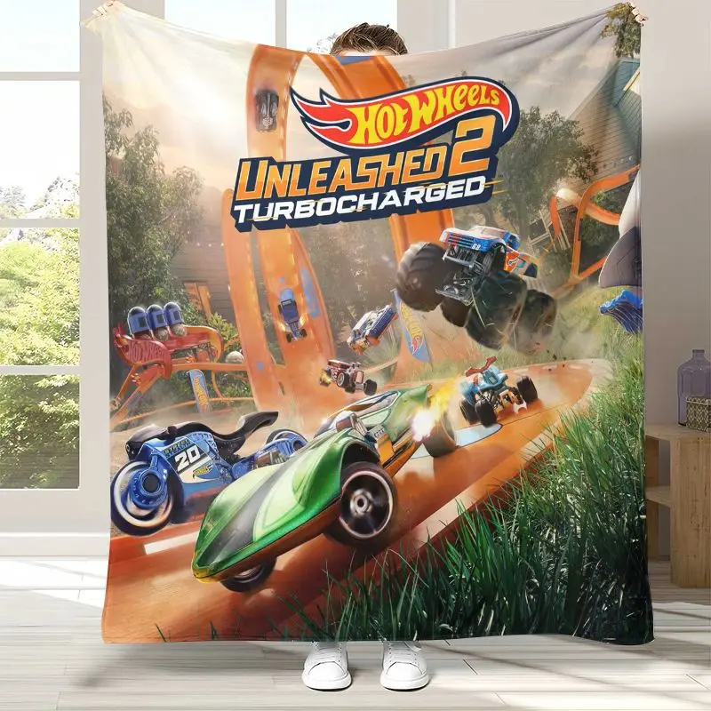 H-Hot Wheels Track Cityscape Racing Cartoon Flannel Throw Blanket,Cozy Warm Blanket for Bed,Sofa,Living Room,Camping,Home Decor