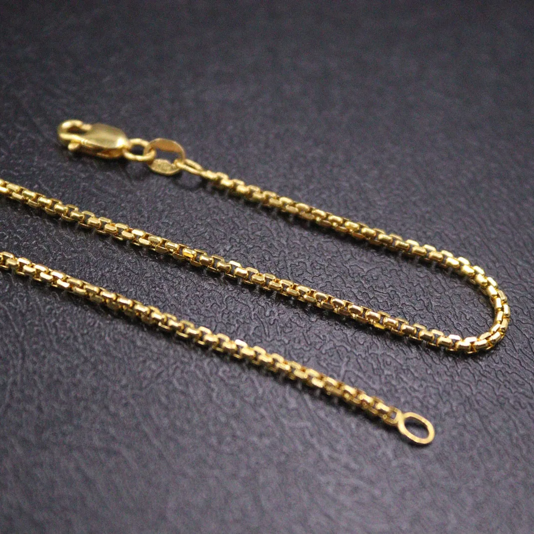 

Real 18K Yellow Gold Necklace For Women 1.8mm Square Box Chain Link 24inch /5.2g