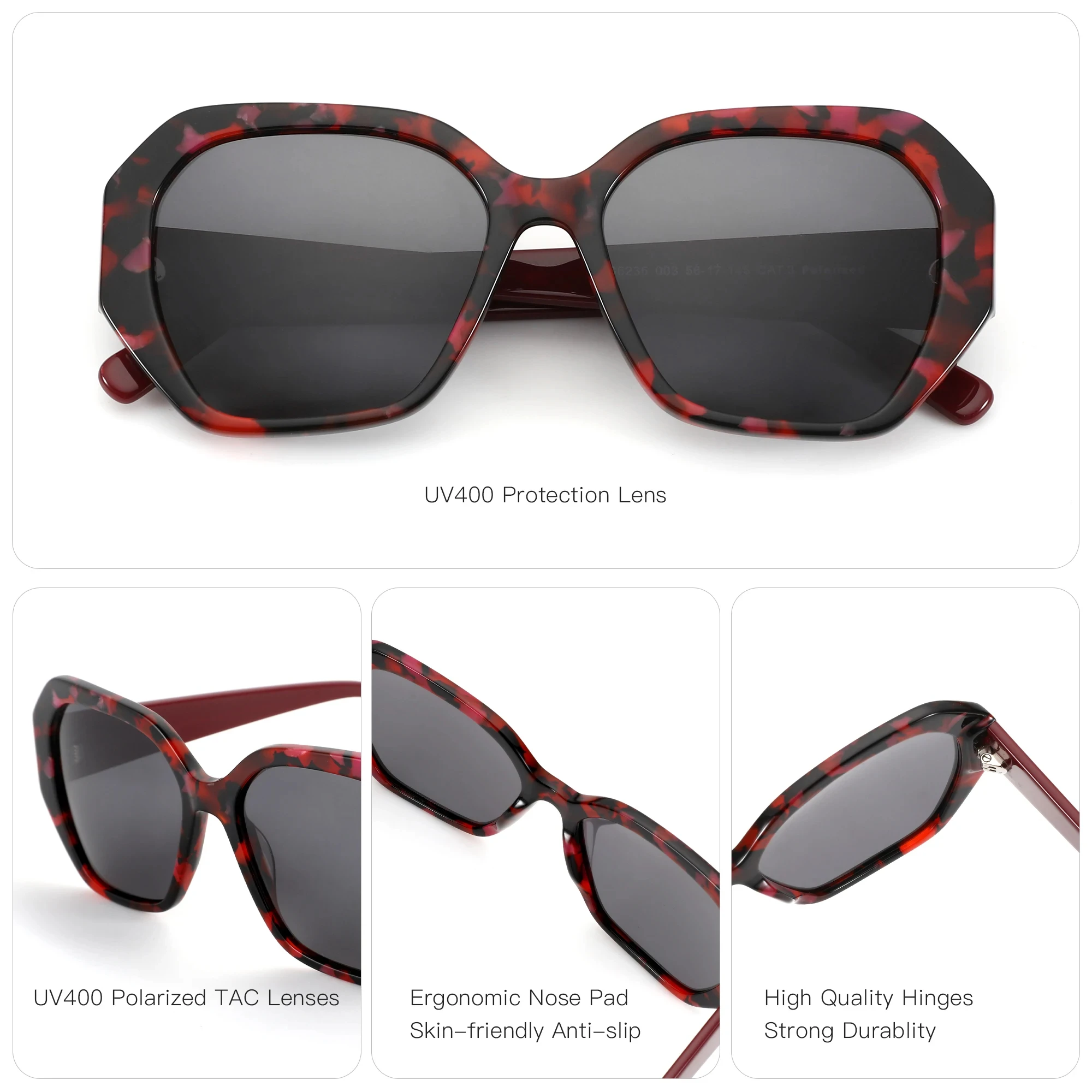 BLUEMOKY Fashion Acetate Sunglasses Hexagonal Polarized Sun Glasses For Women UV400 Protection Driving Shades