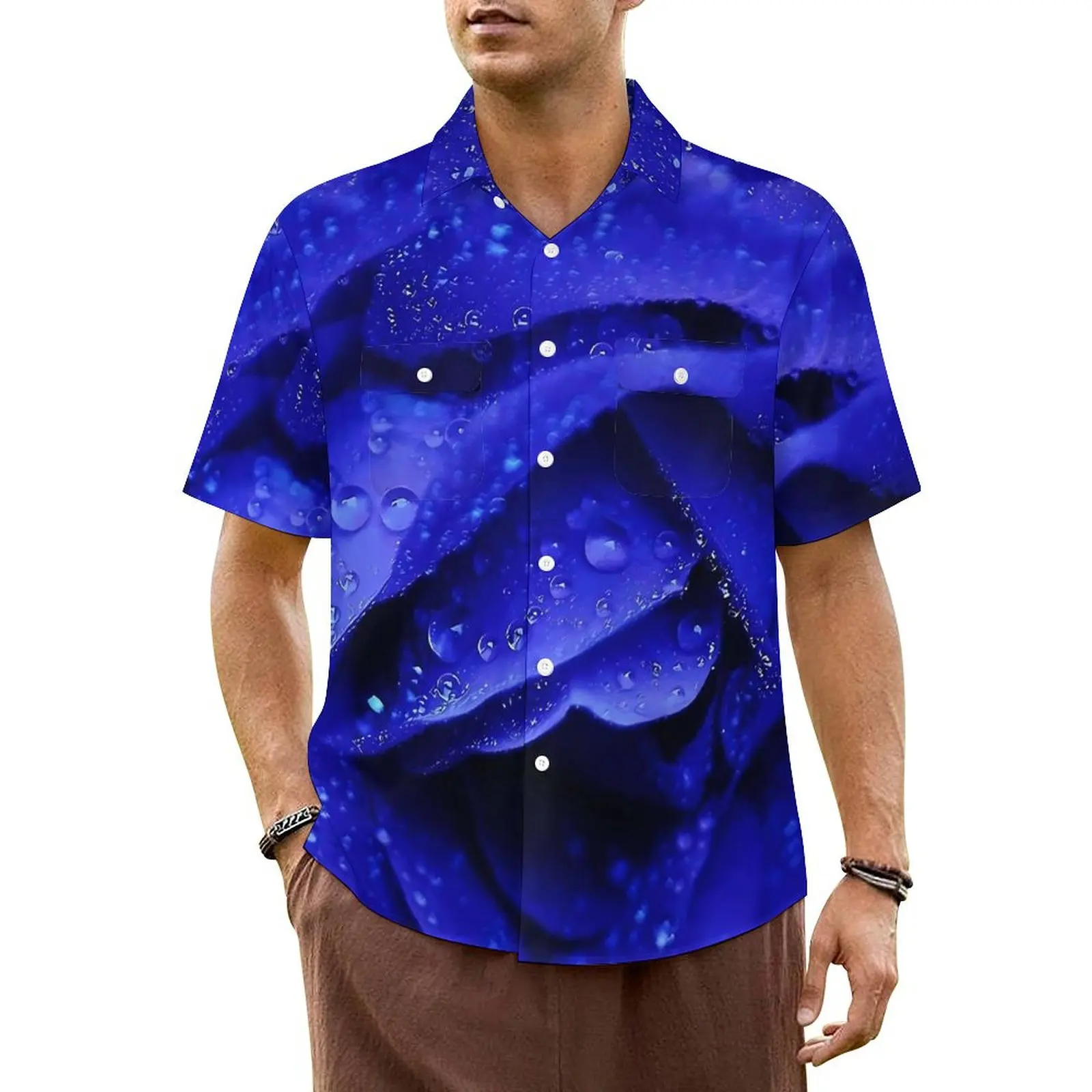 

Blue Fower Hawaiian Shirt For Man Beach Rose Print Casual Shirts Short Sleeve Korean Fashion Custom Cool Oversize Blouses