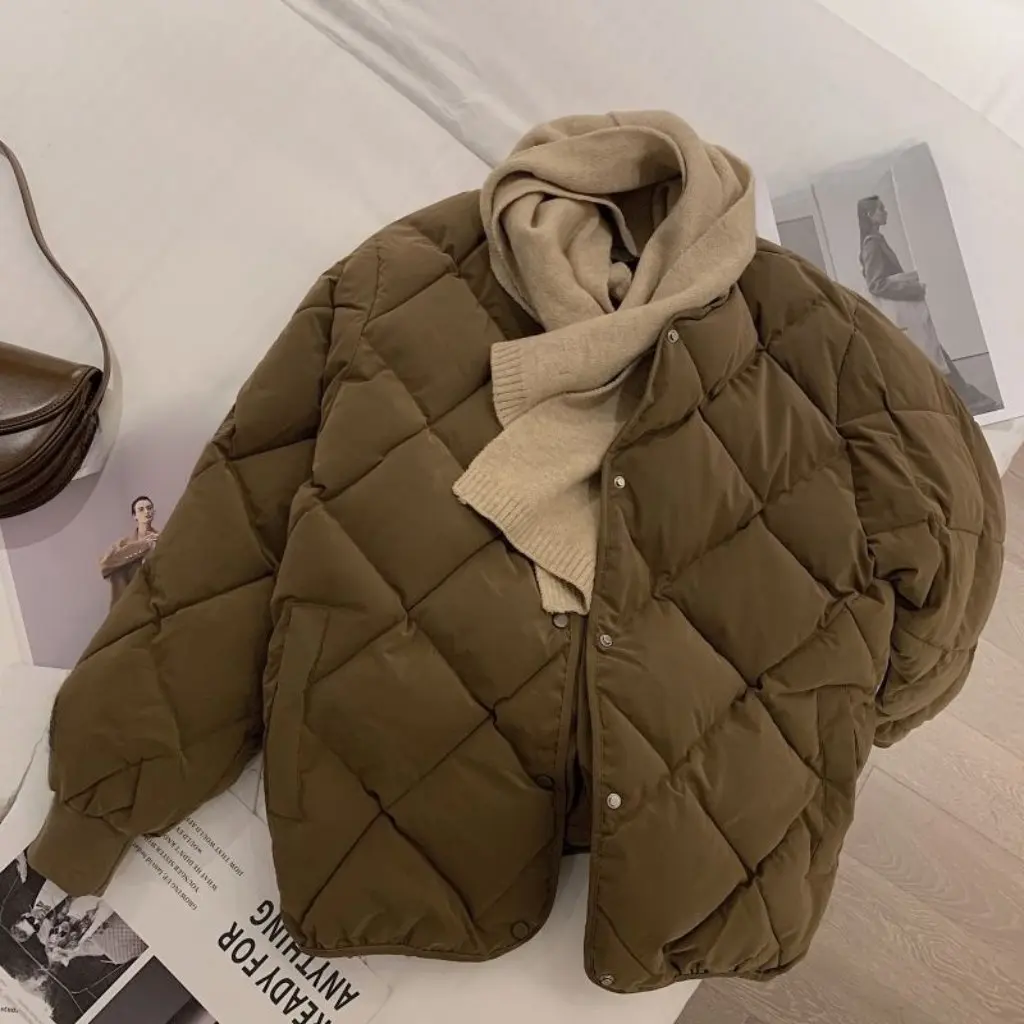 

Women's round Neck Cotton Outwear Collarless Korean Style Loose Fit Autumn Jacket New Small Bread Style