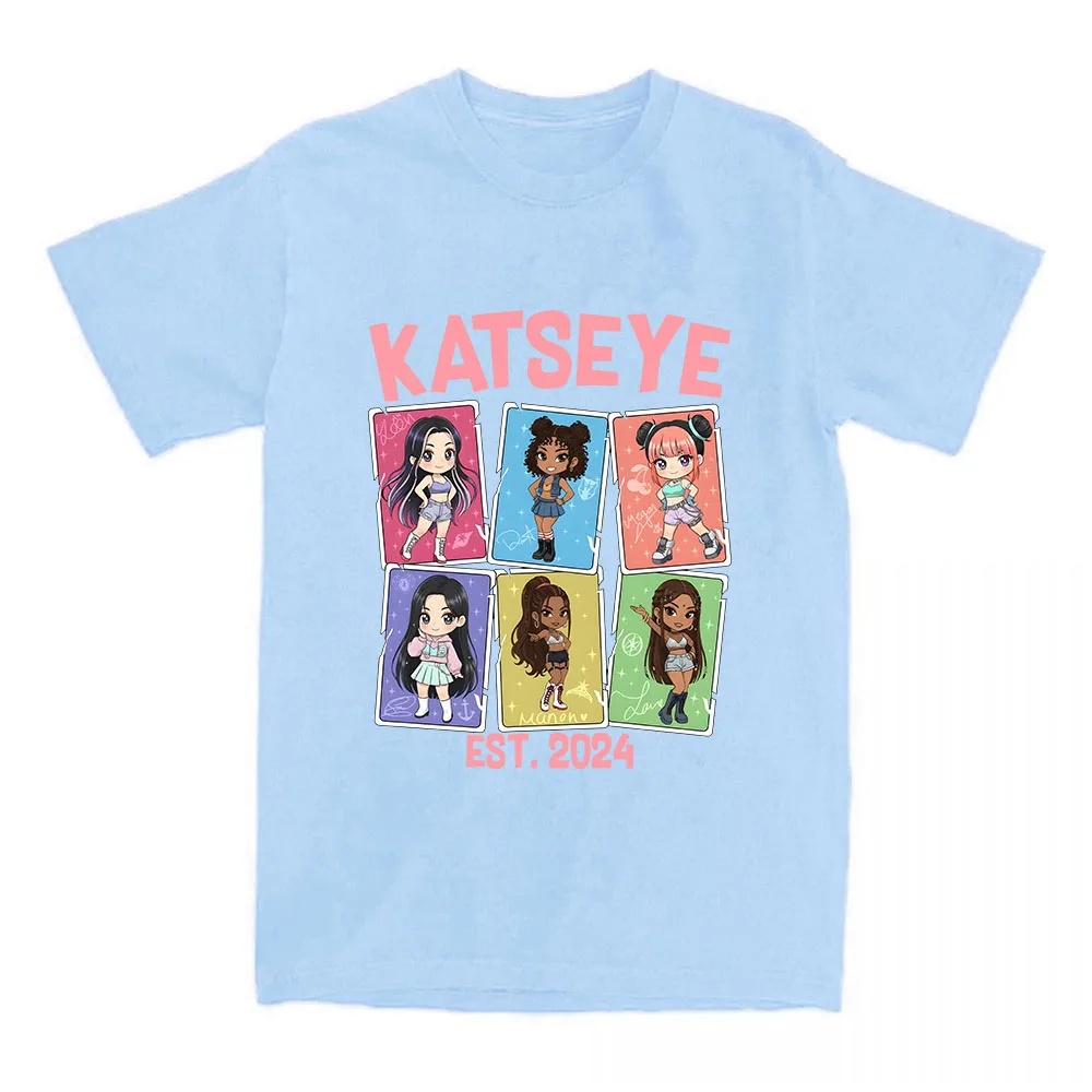 الفتيات الفرقة KATSEYE EST 2024 تي شيرت القطن ملابس بأكمام قصيرة الإناث بلايز الكورية نمط النساء الرجال الملابس س الرقبة للجنسين المحملة #6