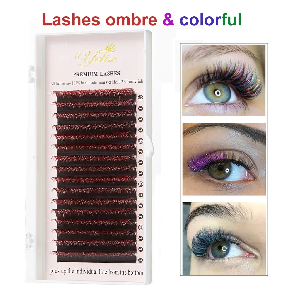 Yelix Mink Volume Lashes Ombre Silk Fake Eyelash Extension Super Soft Two-tone Individual Eyelashes Gradient Color 0.12mm