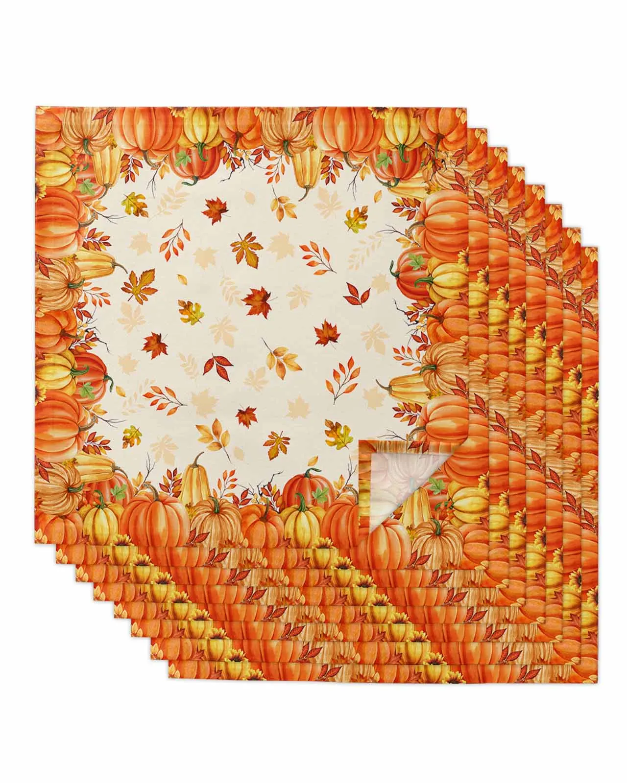 4pcs Pumpkin Leaves Orange In Color  Table Napkins Cloth Set Kitchen Dinner Tea Towels Table Mat Wedding Decor Napkins