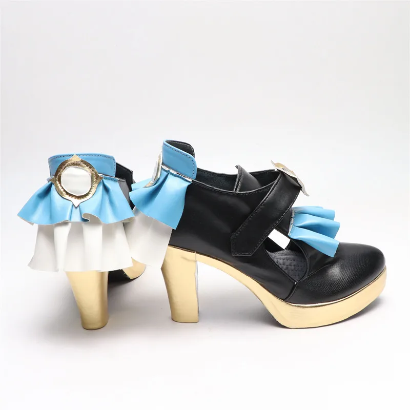 Anime Genshin Impact Xingqiu Cosplay Shoes Black High Heels Short PU Leather Boots For Halloween Carnival