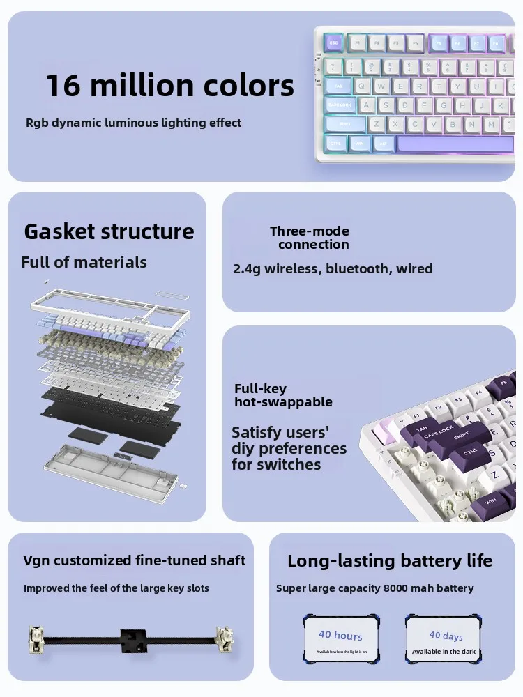 VGN V98pro V2 Mechanisch toetsenbord Draadloos Bluetooth 3 modi Ergonomisch ontwerp PAKKING Hot Swap RGB Aangepast kantoorgamingtoetsenbord