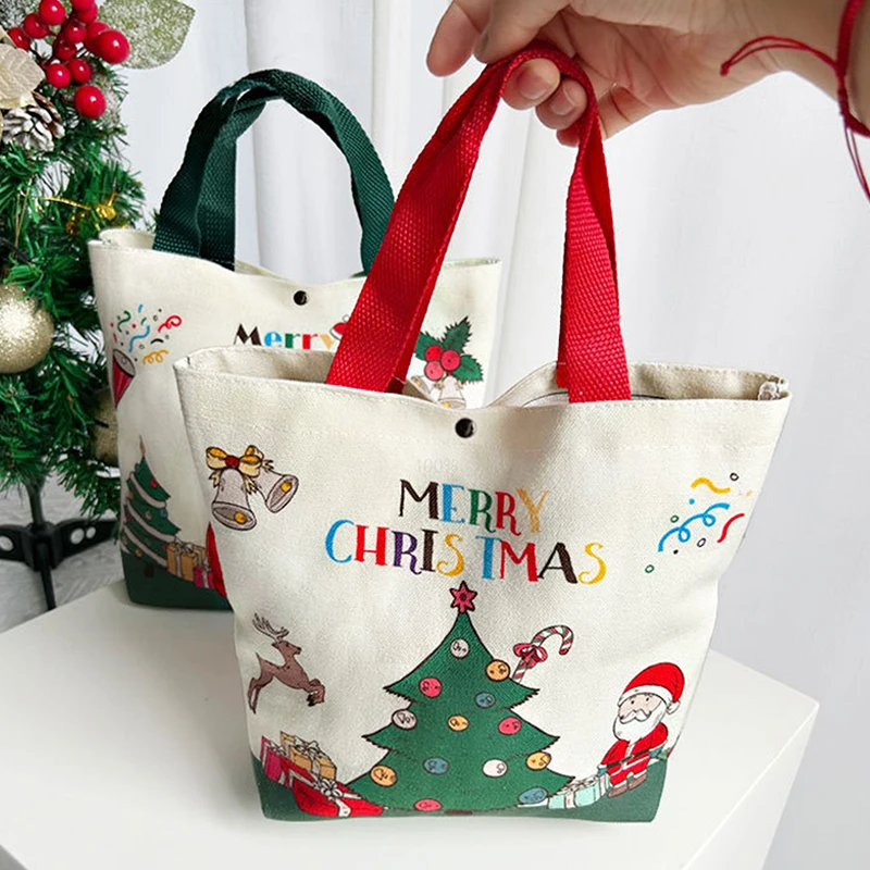 Christmas Handheld Canvas Bag Cartoon Santa Claus Xmas Tree Gift Bag Merry Christma Shopping Bag Gift