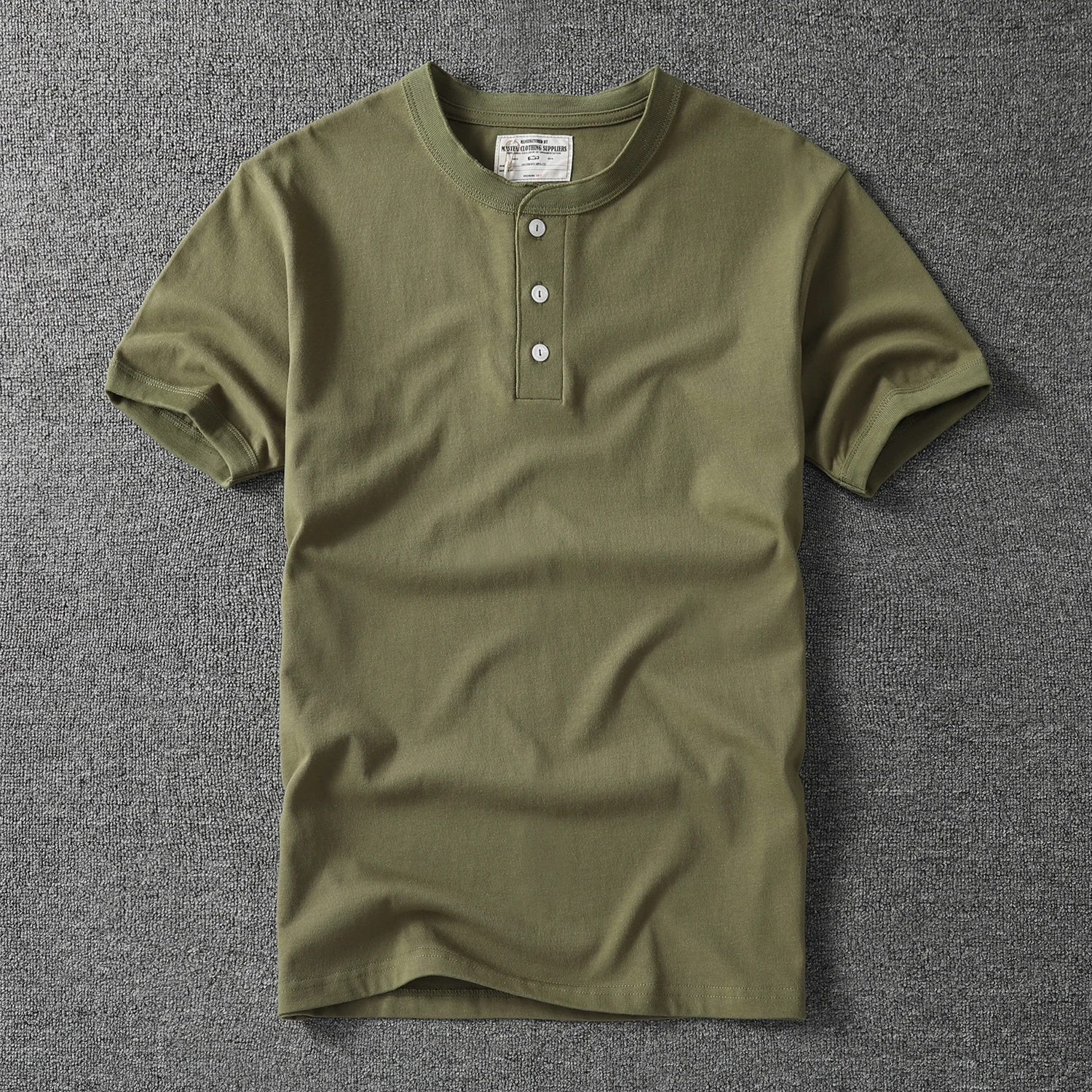 

Summer new heavy American retro all matching solid color short-sleeved Henry collar T-shirt men