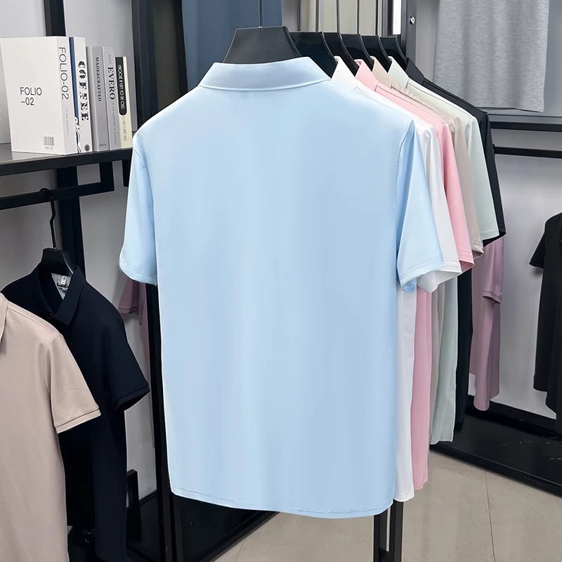 Herren Eisseide Hemd mit verdecktem Knopf, Reverskragen, Kurzarm, Slim Fit, weich, knitterfrei, atmungsaktiv, Sommer-Oberteil – Detail 16
