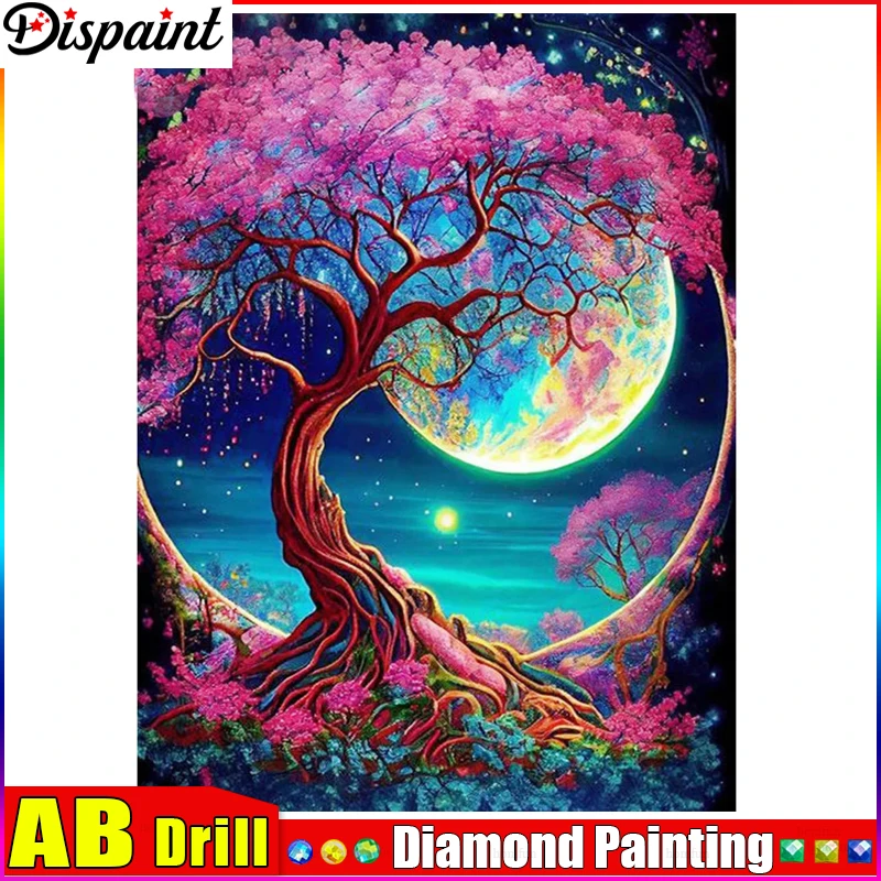 

Dispaint AB 5D Алмазная вышивка Набор для рукоделия "Дерево Луна Звезда" Diy Алмазная картина Вышивка крестиком Украшение дома