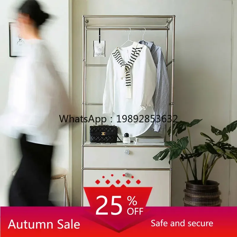 A1  Combination Stainless Steel Wardrobe Small Apartment Home Bedroom Simple Hanging Wardrobe Storage Cinet