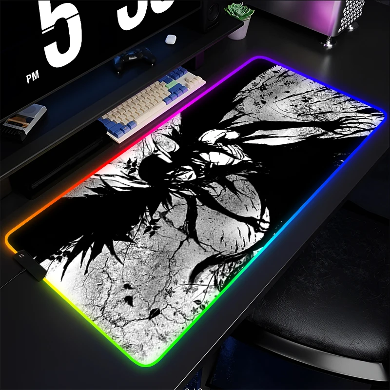 LED Mouse Pad Gamer Black And White Bleach Desk Mat PC Computer Anime Mousepad RGB Cool Keyboard Pad Gaming Accessories Mausepad