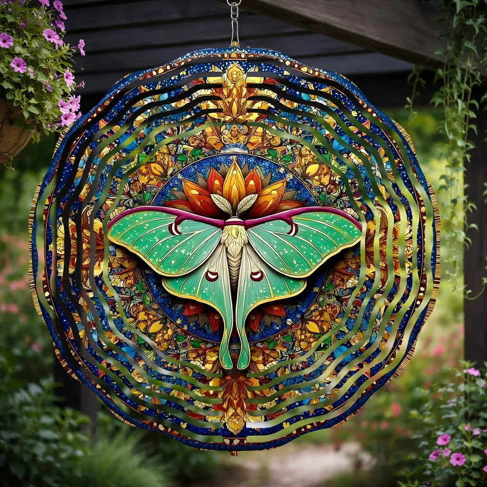 1PC Vibrant Moth Mandala Wind Chime, Mystic Garden Art for Nature Lovers, Boho Decor