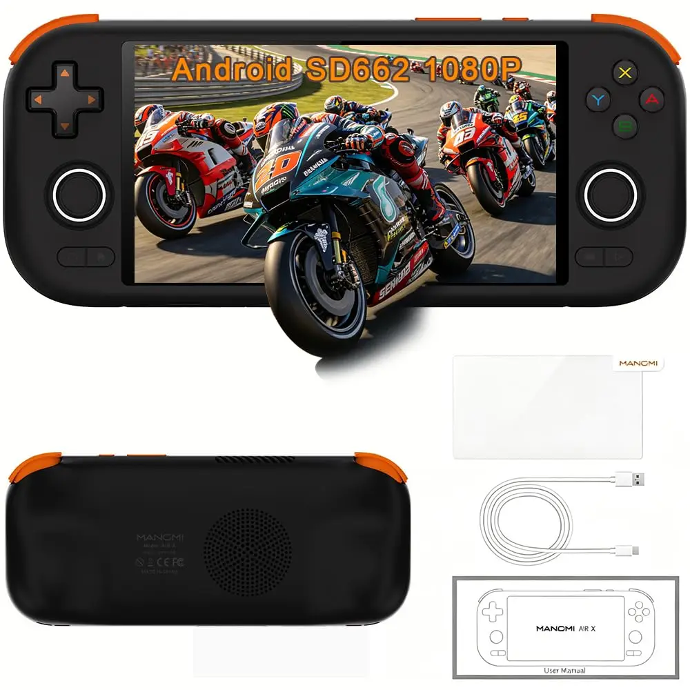 MANGMI AIR X, draagbare gameconsole, Android 14, Snapdragon 662, 5,5" IPS FHD 1080p-scherm, 4 GB + 64 GB, RGB-joysticks en -triggers met Hall-effect, 5000 mAh-batterij, cloudgaming.