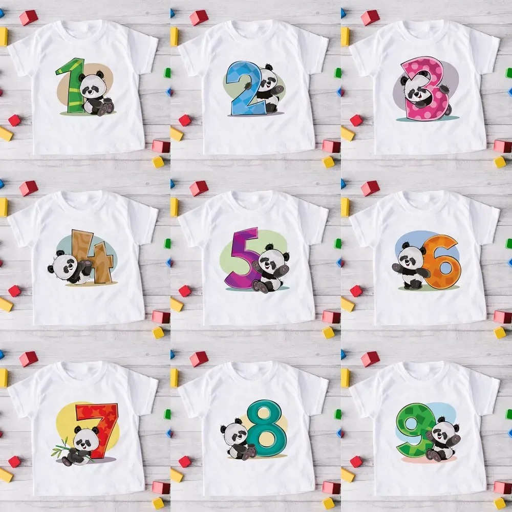 

Children's Birthday Number 1~9 Panda Animal Cartoon Shirt T-shirt Boys and Girls Birthday Gift Baby Clothes 1-9 Years Old