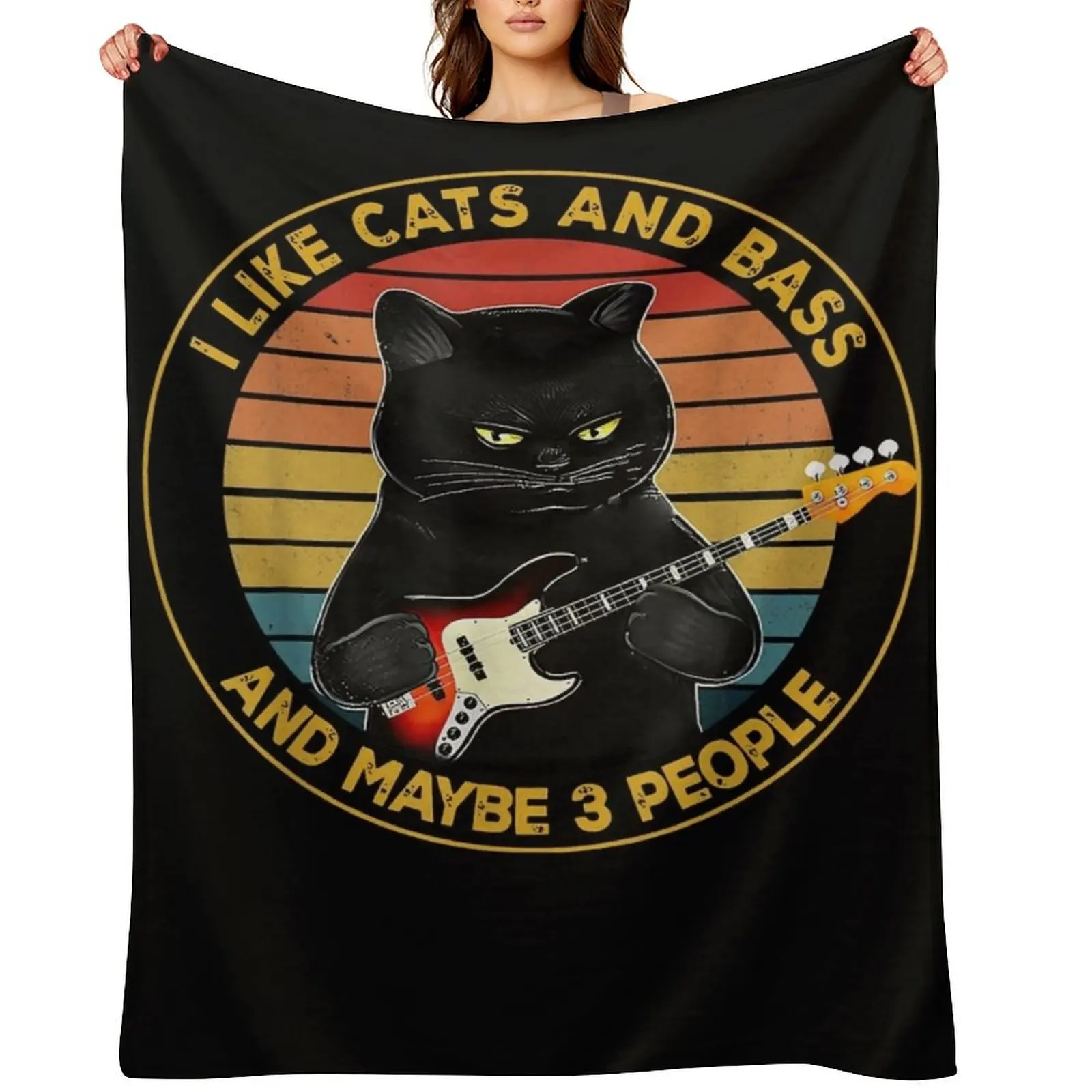 

I Like Cats And Bass And Maybe 3 People Throw Blanket Fashion Sofas Sofa Throw Soft heavy to sleep Blankets