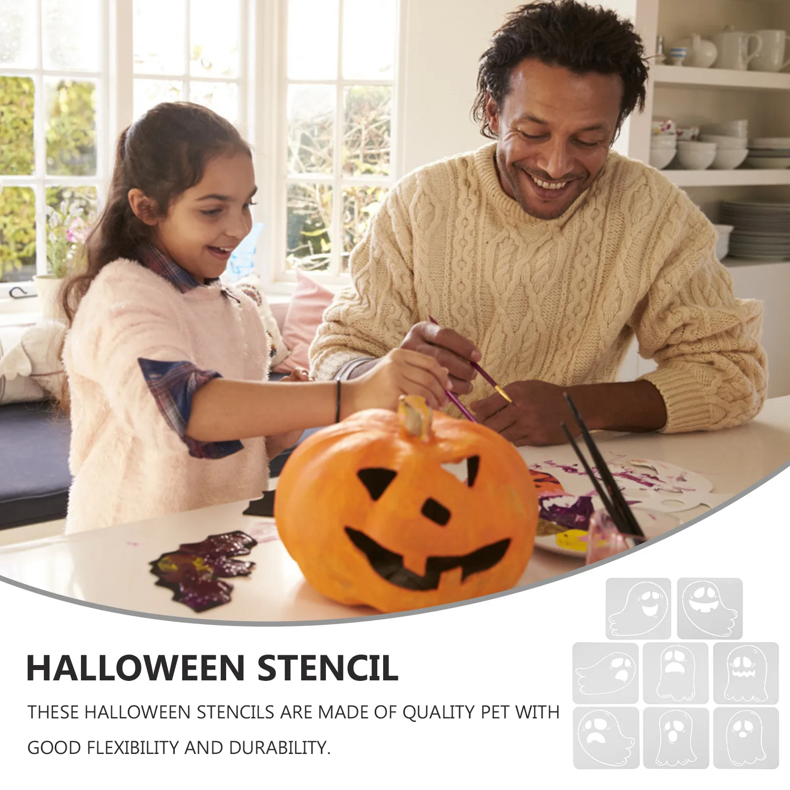 8Pcs Halloween Painting Stencils Ghost Theme for DIY Crafts Wall Decor Furniture Wood Signs Clothing Spray Roll Brush Transfer