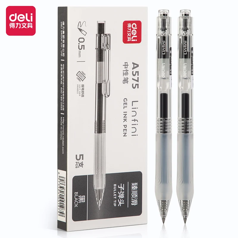 

Deli 5Pcs Retractable Gel Pen Set Fine Point 0.5mm Black Ink Ballpoint Pens for Office School Writing Stationery Supplies