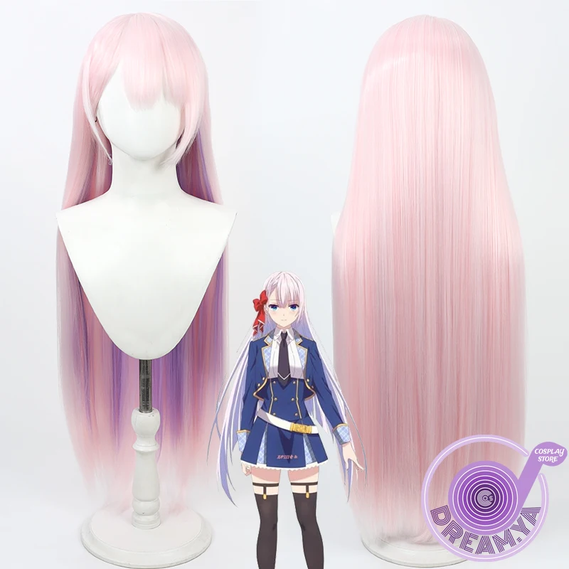 Riselia Cosplay Wig Seiken Gakuin Pink Purple 90cm Heat Resistant Synthetic Hair Halloween Party Role Play Carnival + Wig Cap