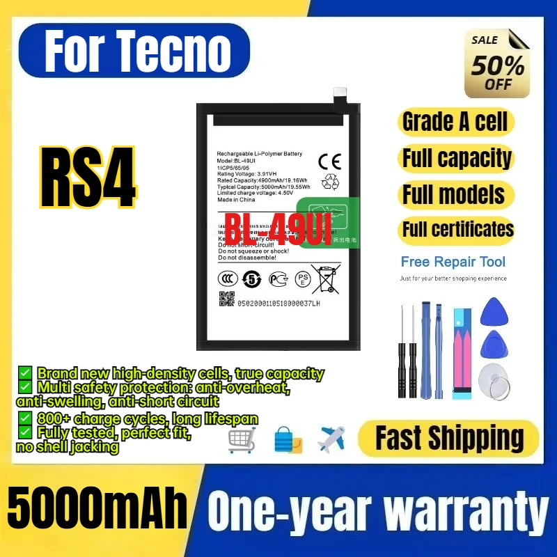 BL-49UI for Tecno ITel RS4 Phone Battery 0 Cycle High Quality High Capacity Battery Replacement Bateria Grade A Cell with Tools