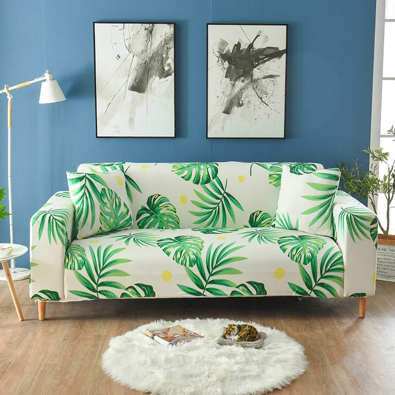 

Tropical Green Plant Pattern Sofa Cushion with Armrest, Floral Sofa Cover, High Elasticity, Antiskid Sofa Cover