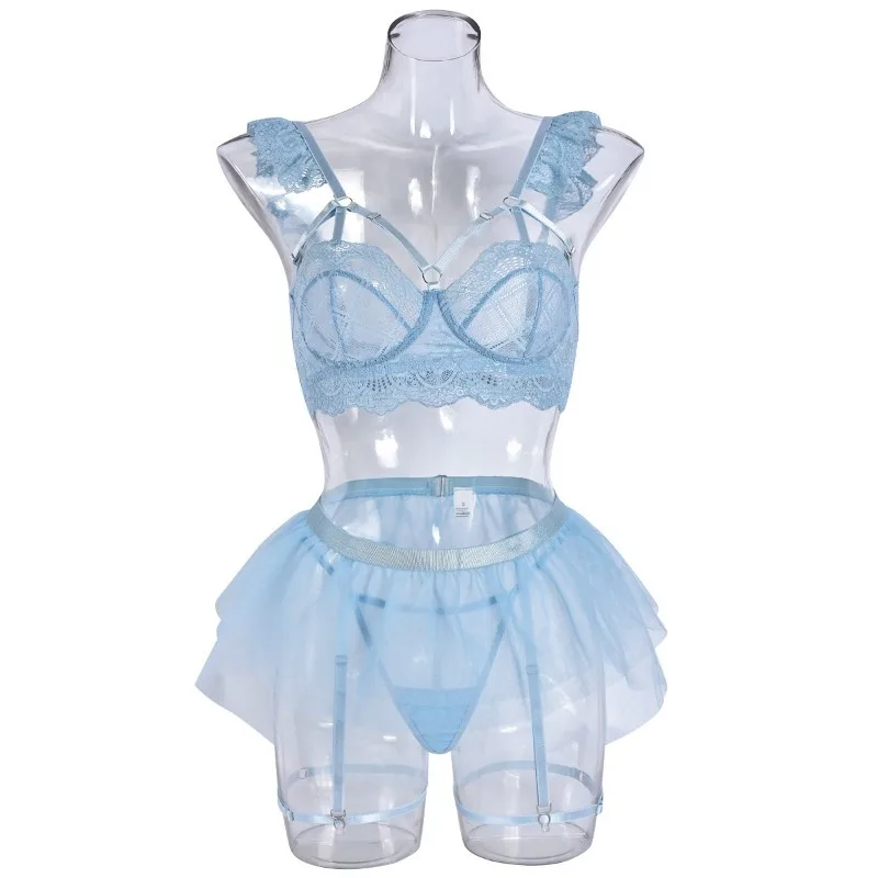 Tornova 4-Piece مجموعة ملابس داخلية مثيرة للنساء مثير مغرية رفع شبكة المرقعة انظر من خلال حمالة صدر مطرزة مثير مجموعة الملابس الداخلية #6